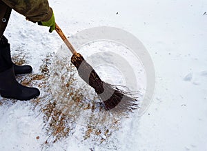 Man cleans snow