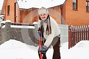 Man cleans snow