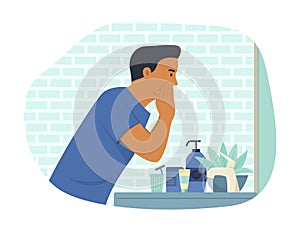 Man Cleansing and Caring for Facial Skin Concept Illustration