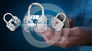 Man clicks on the tablet. lock