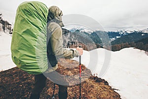 Man climber mountaineering with backpack