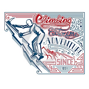Man climbing with ax vintage label