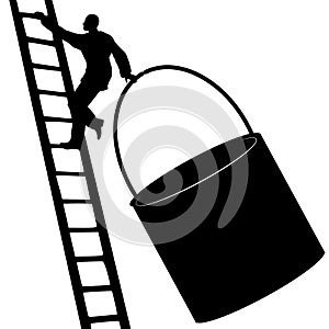 Man Climbing Ladder With Paint Bucket