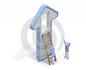 A man climbing a ladder. Support your friends. Behavioral person. There is a hole in the arrow