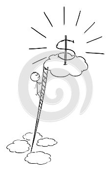 Man Climbing Ladder to Earn Money, Career or Success , Vector Cartoon Stick Figure Illustration