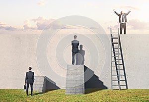 Man climbing on ladder on wall