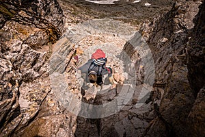 Man climbing rocks in the High Tatra mountains