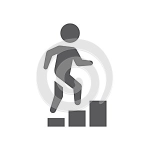 Man climbing stairs black vector icon