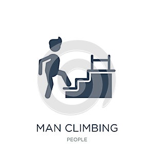 man climbing stairs icon in trendy design style. man climbing stairs icon isolated on white background. man climbing stairs vector