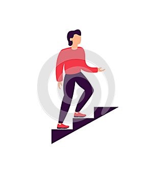Man climbing stairs, simple flat design, steps up isolated vector