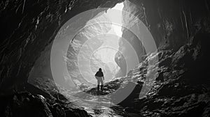 A man climbing up a cave