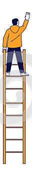Man climbing up ladder. Person climb stairs. Success concept