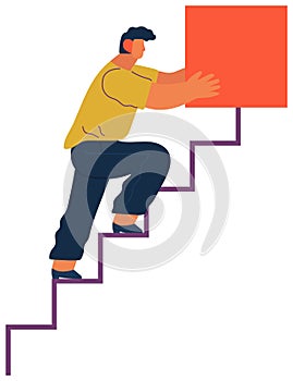 Man climbs the ladder stairs of success and a virtual career vector illustration isolated on white