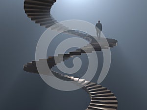 Man climbs the spiral staircase photo