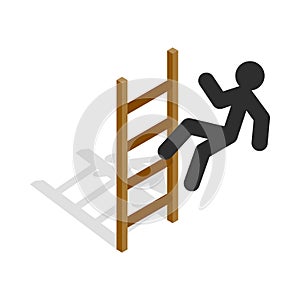 Man climbs the stairs icon, isometric 3d style