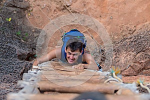 Man climbs stairs of a sky statistic