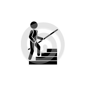 Man climbs the steps with a handrail. Upstairs icon