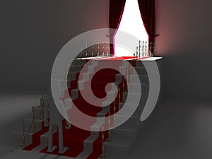 Man climbs up to the top of success stairs steps