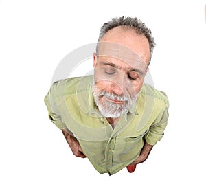 Man with closed eyes on white