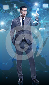 Man in cloup computing concept