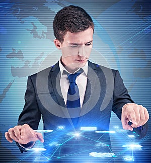 Man in cloup computing concept