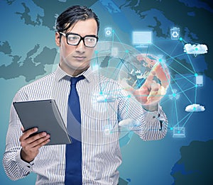 Man in cloup computing concept