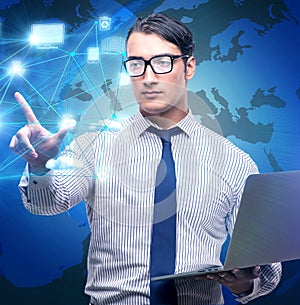 Man in cloup computing concept