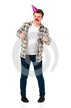 Man with clown nose