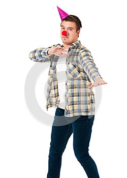 Man with clown nose