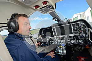 Man in cockpit aircraft