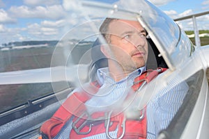 Man in cockpit glider