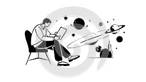 Man Coding with Abstract Digital Elements, vector design Generative AI