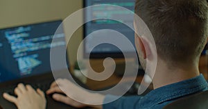 Man coding html and programming on screen Monitors, development web, developer.