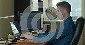 Man coding html and programming on screen Monitors, development web, developer.