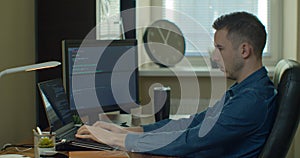 Man coding html and programming on screen Monitors, development web, developer.