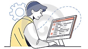 Man Coding on Laptop, Software Development Programming Vector, vector design Generative AI