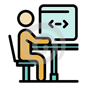 Man coding on PC icon color outline vector