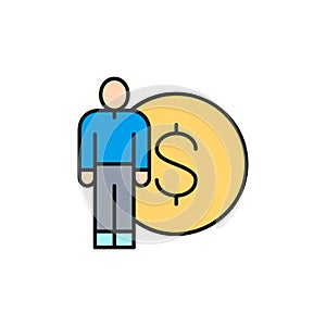 Man with coin color lineal icon. Finance, payment, invest finance symbol design.