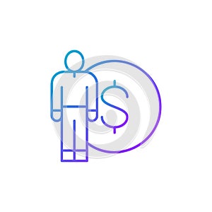 Man with coin gradient lineal icon. Finance, payment, invest finance symbol design.