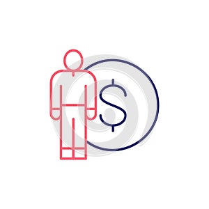Man with coin outline color icon. Finance, payment, invest finance symbol design.