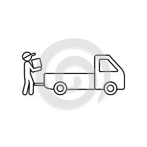 man collects packing boxes in a pickup truck icon. Element of Logistic for mobile concept and web apps icon. Outline, thin line