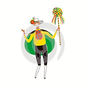 Man in Colombian carnival Garabato dance costume, photo