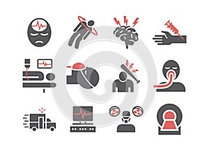 Man in a coma. Hospital bed. Infographic Flat icons. Vector