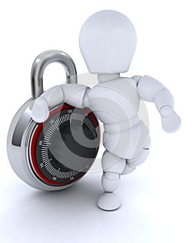 Man with combination padlock