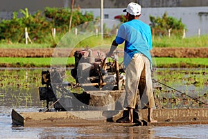 Man combine harvester