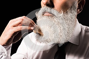 Man combing long beard