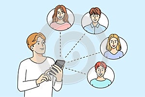 Man communicate online with people