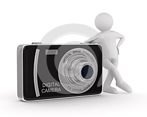 Man with compact digital camera. Isolated 3D