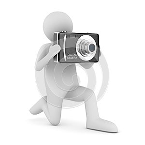 Man with compact digital camera. Isolated 3D