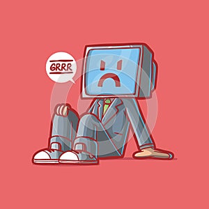 Man with a computer screen head dressed in a suite vector illustration.